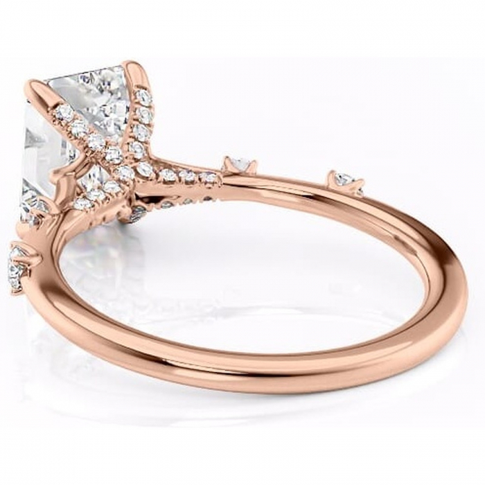 Inel de logodnă Talia din aur Rose 14kt cu moissanite tăietură smarald – Pietre laterale rafinată pentru profil înalt | Personalizează și configurează gratuit online [4]