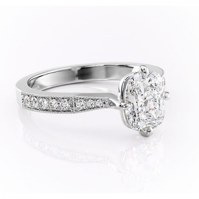 Inel de logodnă Thalia din aur Alb 14kt cu moissanite tăietură pernă – Montură pavé rafinată pentru profil mediu | Personalizează și configurează gratuit online [1]