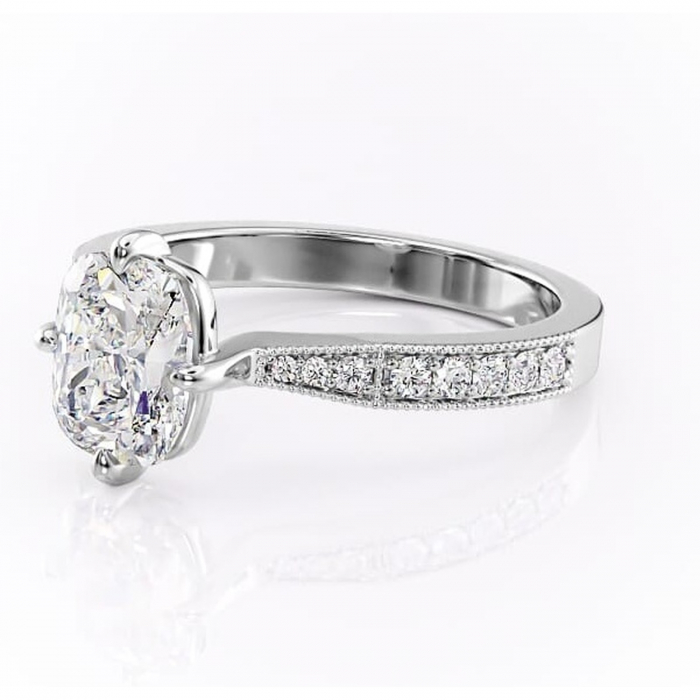 Inel de logodnă Thalia din aur Alb 14kt cu moissanite tăietură pernă – Montură pavé rafinată pentru profil mediu | Personalizează și configurează gratuit online [7]