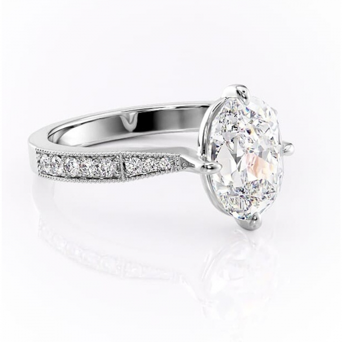 Inel de logodnă Thalia din aur Alb 14kt cu moissanite tăietură ovală – Montură pavé rafinată pentru profil mediu | Personalizează și configurează gratuit online [1]