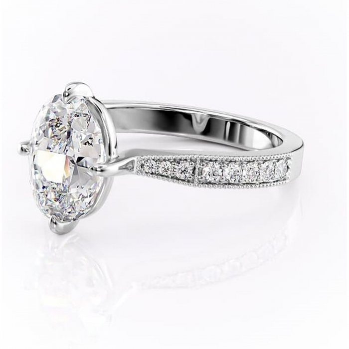 Inel de logodnă Thalia din aur Alb 14kt cu moissanite tăietură ovală – Montură pavé rafinată pentru profil mediu | Personalizează și configurează gratuit online [7]