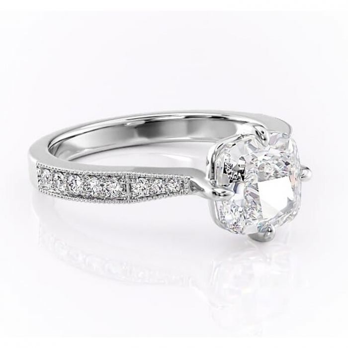 Inel de logodnă Thalia din aur Alb 14kt cu moissanite tăietură pernă – Montură pavé rafinată pentru profil mediu | Personalizează și configurează gratuit online [1]