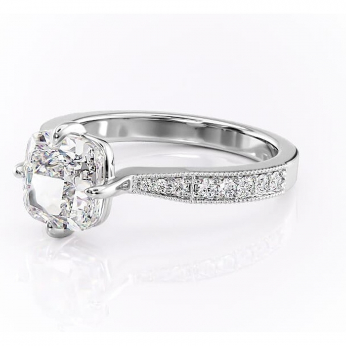 Inel de logodnă Thalia din aur Alb 14kt cu moissanite tăietură pernă – Montură pavé rafinată pentru profil mediu | Personalizează și configurează gratuit online [7]