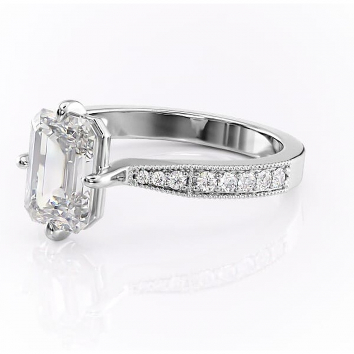 Inel de logodnă Thalia din aur Alb 14kt cu moissanite tăietură smarald – Montură pavé rafinată pentru profil mediu | Personalizează și configurează gratuit online [7]