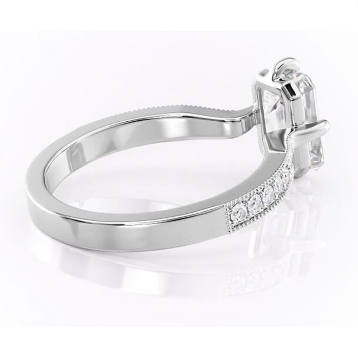 Inel de logodnă Thalia din aur Alb 14kt cu moissanite tăietură smarald – Montură pavé rafinată pentru profil mediu | Personalizează și configurează gratuit online [3]