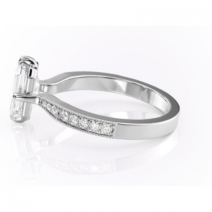 Inel de logodnă Thalia din aur Alb 14kt cu moissanite tăietură smarald – Montură pavé rafinată pentru profil mediu | Personalizează și configurează gratuit online [6]