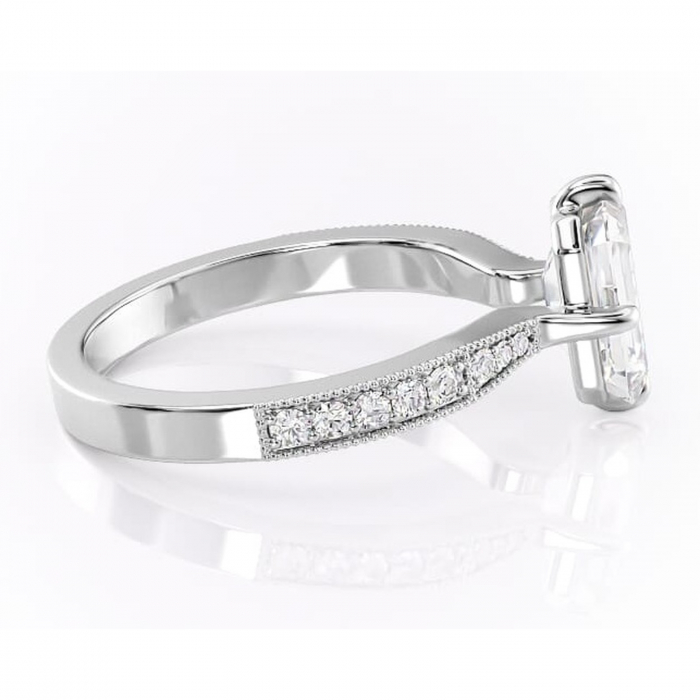 Inel de logodnă Thalia din aur Alb 14kt cu moissanite tăietură smarald – Montură pavé rafinată pentru profil mediu | Personalizează și configurează gratuit online [2]