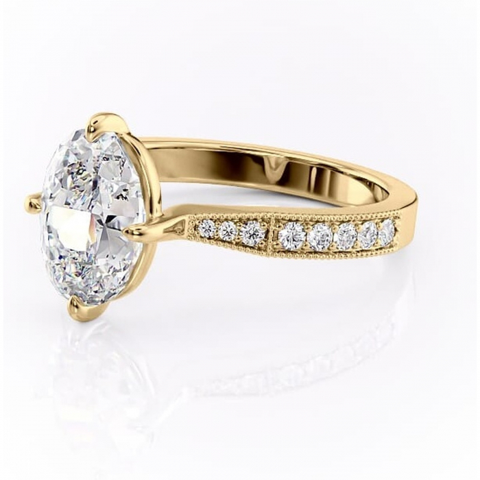 Inel de logodnă Thalia din aur Galben 18kt cu moissanite tăietură ovală – Montură pavé rafinată pentru profil mediu | Personalizează și configurează gratuit online [7]
