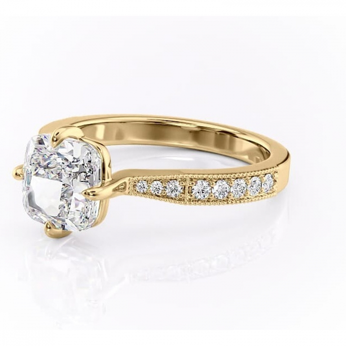 Inel de logodnă Thalia din aur Galben 18kt cu moissanite tăietură pernă – Montură pavé rafinată pentru profil mediu | Personalizează și configurează gratuit online [7]