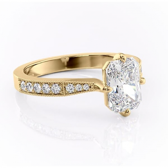 Inel de logodnă Thalia din aur Galben 14kt cu moissanite tăietură radiantă – Montură pavé rafinată pentru profil mediu | Personalizează și configurează gratuit online [1]