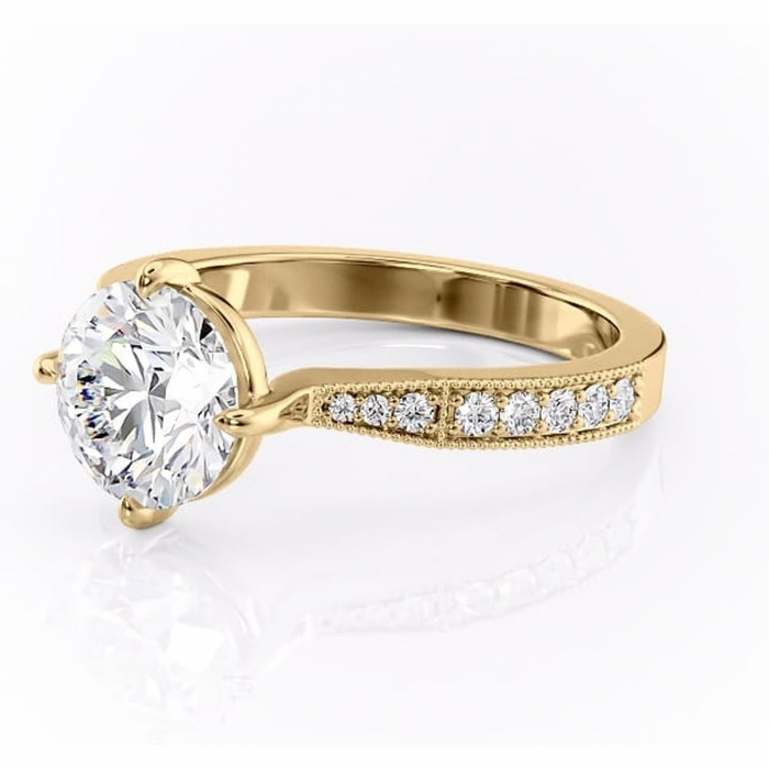 Inel de logodnă Thalia din aur Galben 14kt cu moissanite tăietură rotundă – Montură pavé rafinată pentru profil mediu | Personalizează și configurează gratuit online [7]