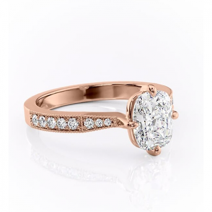 Inel de logodnă Thalia din aur Rose 14kt cu moissanite tăietură pernă – Montură pavé rafinată pentru profil mediu | Personalizează și configurează gratuit online [1]