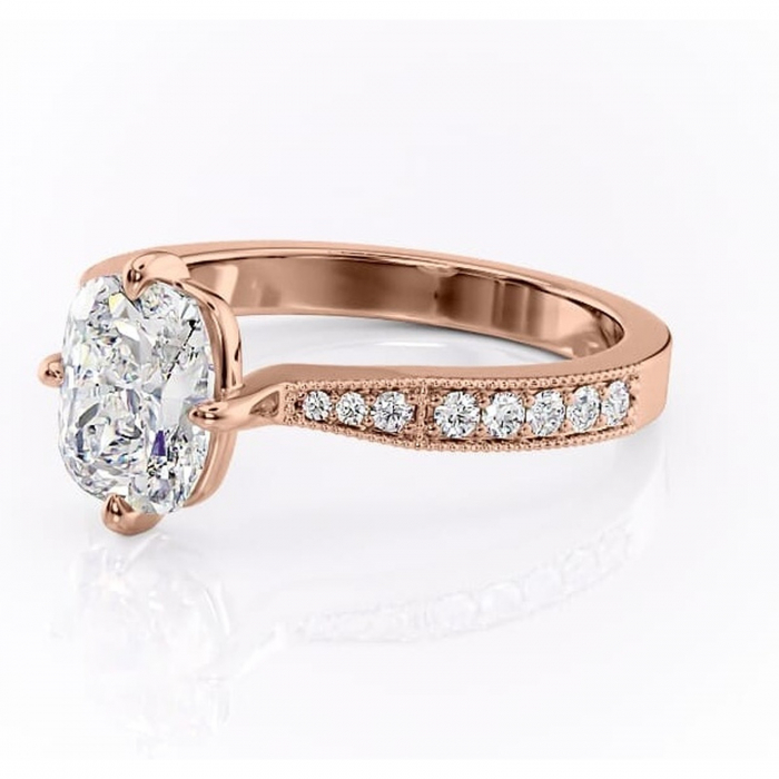 Inel de logodnă Thalia din aur Rose 14kt cu moissanite tăietură pernă – Montură pavé rafinată pentru profil mediu | Personalizează și configurează gratuit online [7]