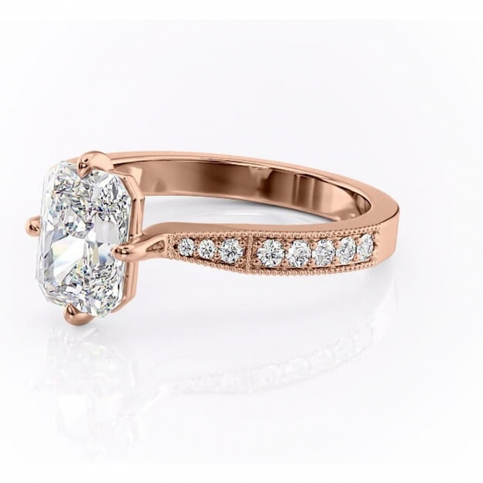 Inel de logodnă Thalia din aur Rose 14kt cu moissanite tăietură radiantă – Montură pavé rafinată pentru profil mediu | Personalizează și configurează gratuit online [7]
