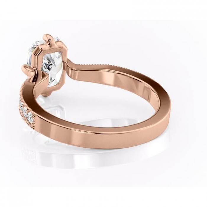 Inel de logodnă Thalia din aur Rose 14kt cu moissanite tăietură radiantă – Montură pavé rafinată pentru profil mediu | Personalizează și configurează gratuit online [4]