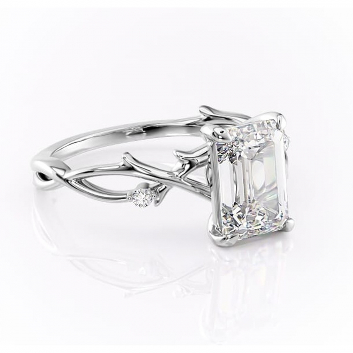 Inel de logodnă Thalina din aur Alb 14kt cu moissanite tăietură smarald – Solitar rafinată pentru profil mediu | Personalizează și configurează gratuit online [1]