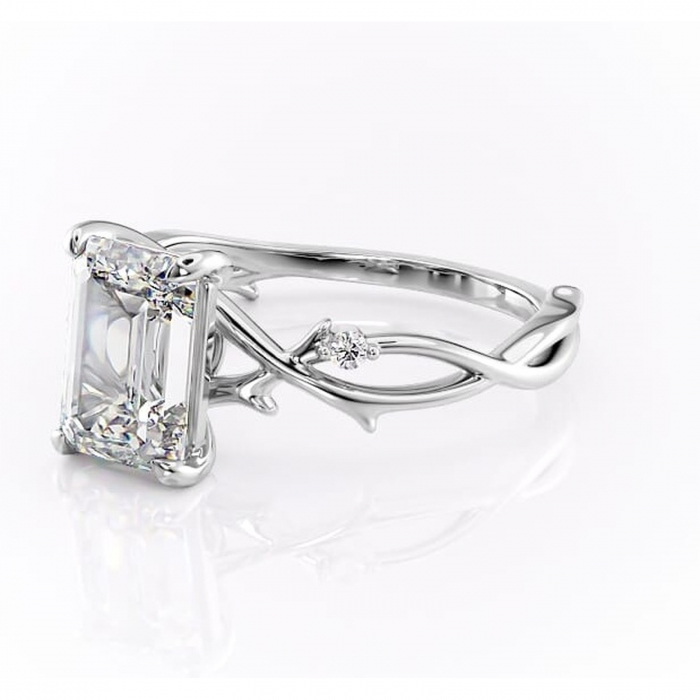 Inel de logodnă Thalina din aur Alb 14kt cu moissanite tăietură smarald – Solitar rafinată pentru profil mediu | Personalizează și configurează gratuit online [7]