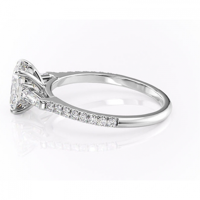 Inel de logodnă Theodora din aur Alb 14kt cu moissanite tăietură asscher – Montură cu trei pietre rafinată pentru profil înalt | Personalizează și configurează gratuit online [6]