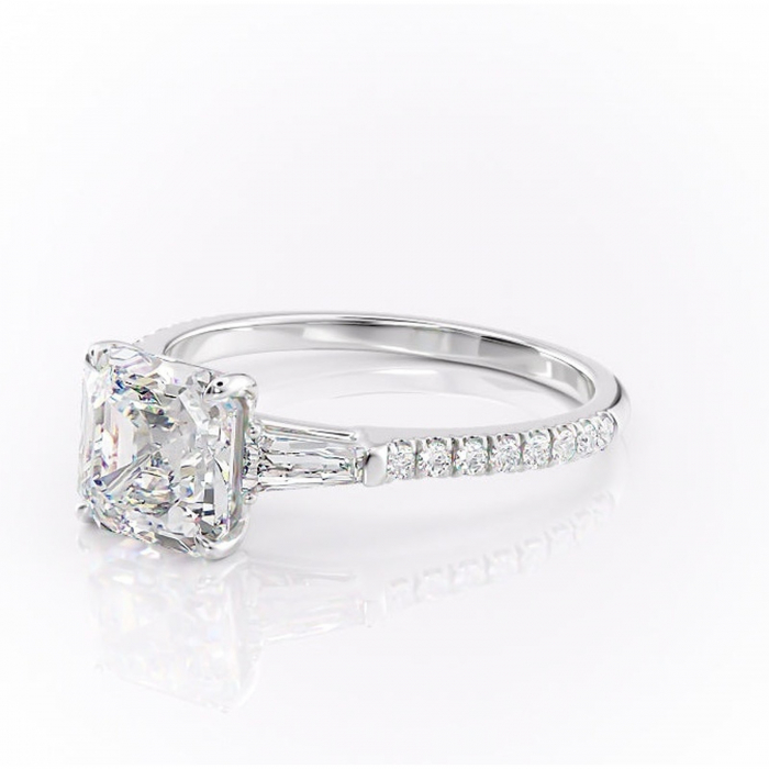 Inel de logodnă Theodora din aur Alb 14kt cu moissanite tăietură asscher – Montură cu trei pietre rafinată pentru profil înalt | Personalizează și configurează gratuit online [7]