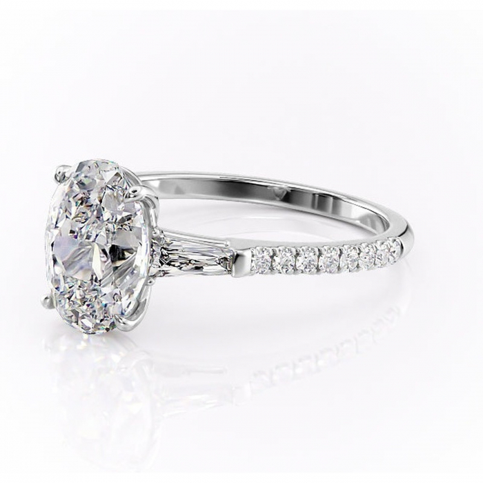 Inel de logodnă Theodora din aur Alb 14kt cu moissanite tăietură ovală – Montură cu trei pietre rafinată pentru profil înalt | Personalizează și configurează gratuit online [7]