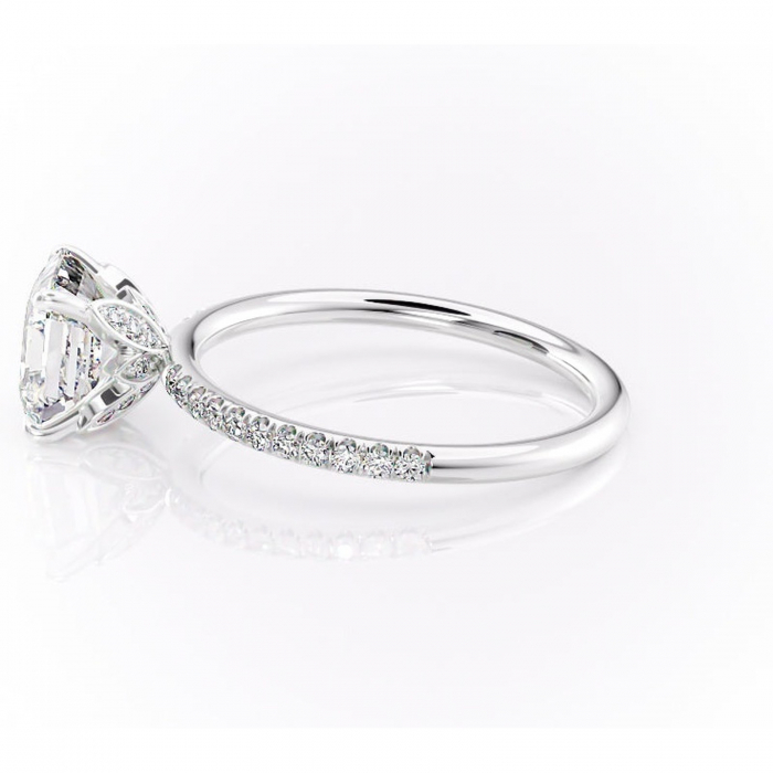 Inel de logodnă Topaz din aur Alb 14kt cu moissanite tăietură asscher – Montură pavé rafinată pentru profil înalt | Personalizează și configurează gratuit online [6]