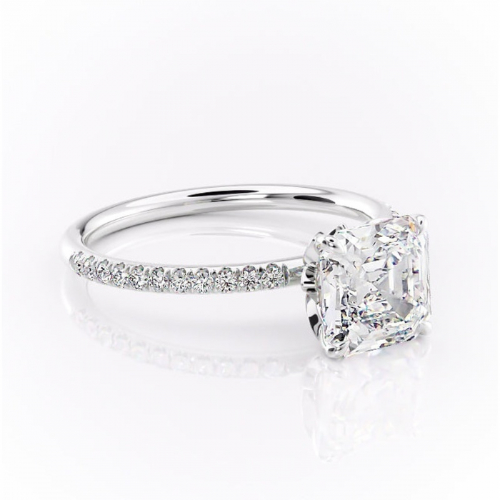 Inel de logodnă Topaz din aur Alb 14kt cu moissanite tăietură asscher – Montură pavé rafinată pentru profil înalt | Personalizează și configurează gratuit online [1]