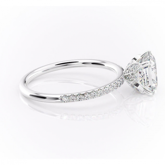 Inel de logodnă Topaz din aur Alb 14kt cu moissanite tăietură asscher – Montură pavé rafinată pentru profil înalt | Personalizează și configurează gratuit online [2]