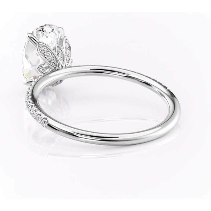 Inel de logodnă Topaz din aur Alb 14kt cu moissanite tăietură ovală – Montură pavé rafinată pentru profil înalt | Personalizează și configurează gratuit online [4]