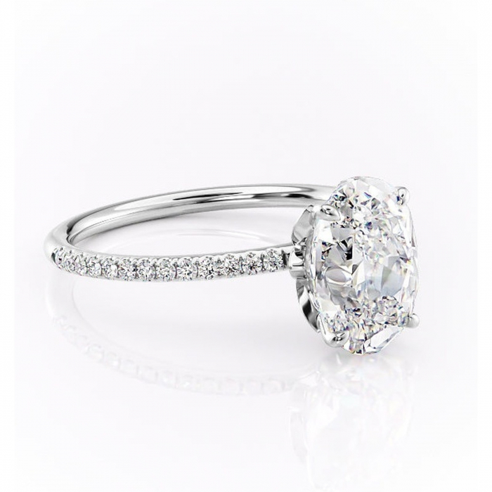 Inel de logodnă Topaz din aur Alb 14kt cu moissanite tăietură ovală – Montură pavé rafinată pentru profil înalt | Personalizează și configurează gratuit online [1]