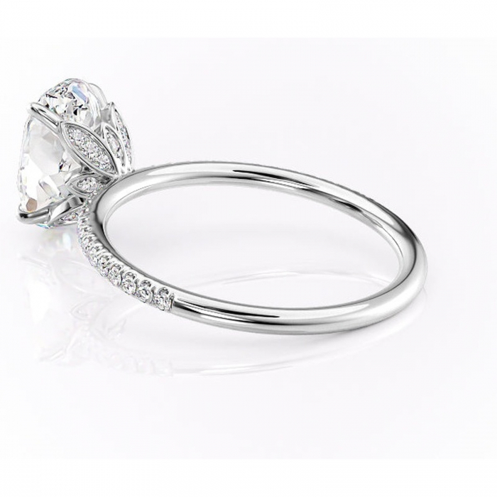 Inel de logodnă Topaz din aur Alb 14kt cu moissanite tăietură ovală – Montură pavé rafinată pentru profil înalt | Personalizează și configurează gratuit online [5]