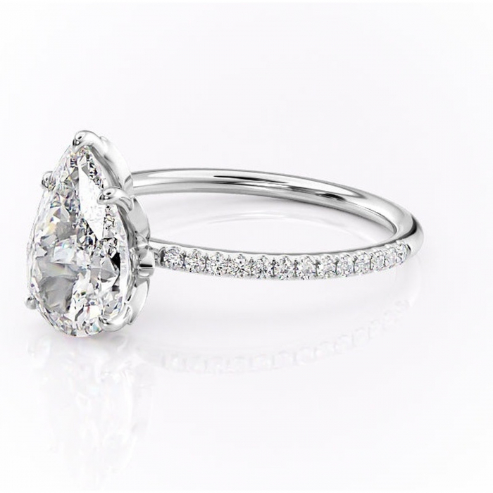 Inel de logodnă Topaz din aur Alb 14kt cu moissanite tăietură pară – Montură pavé rafinată pentru profil înalt | Personalizează și configurează gratuit online [7]