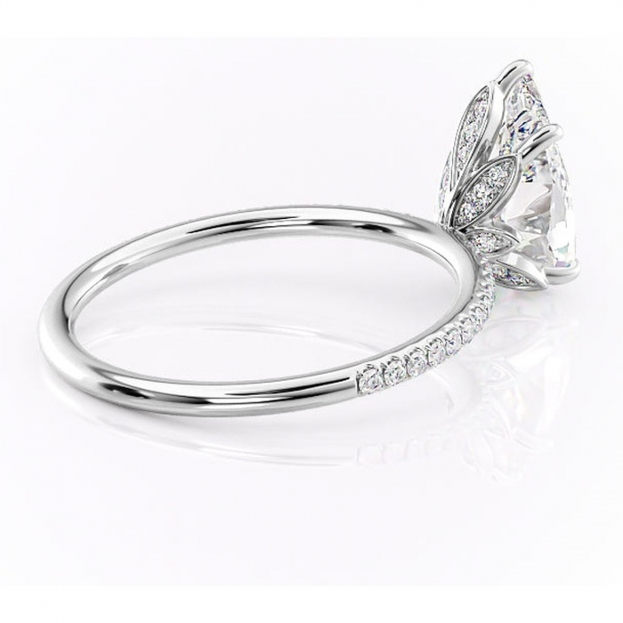 Inel de logodnă Topaz din aur Alb 14kt cu moissanite tăietură pară – Montură pavé rafinată pentru profil înalt | Personalizează și configurează gratuit online [3]