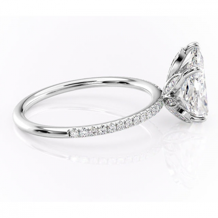 Inel de logodnă Topaz din aur Alb 14kt cu moissanite tăietură pară – Montură pavé rafinată pentru profil înalt | Personalizează și configurează gratuit online [2]