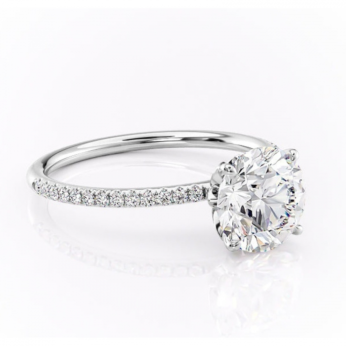 Inel de logodnă Topaz din aur Alb 14kt cu moissanite tăietură rotundă – Montură pavé rafinată pentru profil înalt | Personalizează și configurează gratuit online [1]