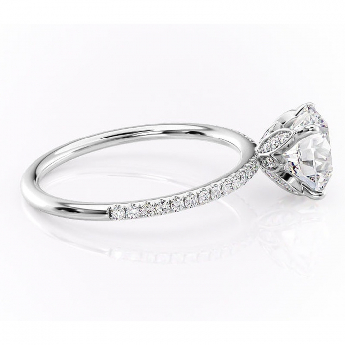 Inel de logodnă Topaz din aur Alb 14kt cu moissanite tăietură rotundă – Montură pavé rafinată pentru profil înalt | Personalizează și configurează gratuit online [2]