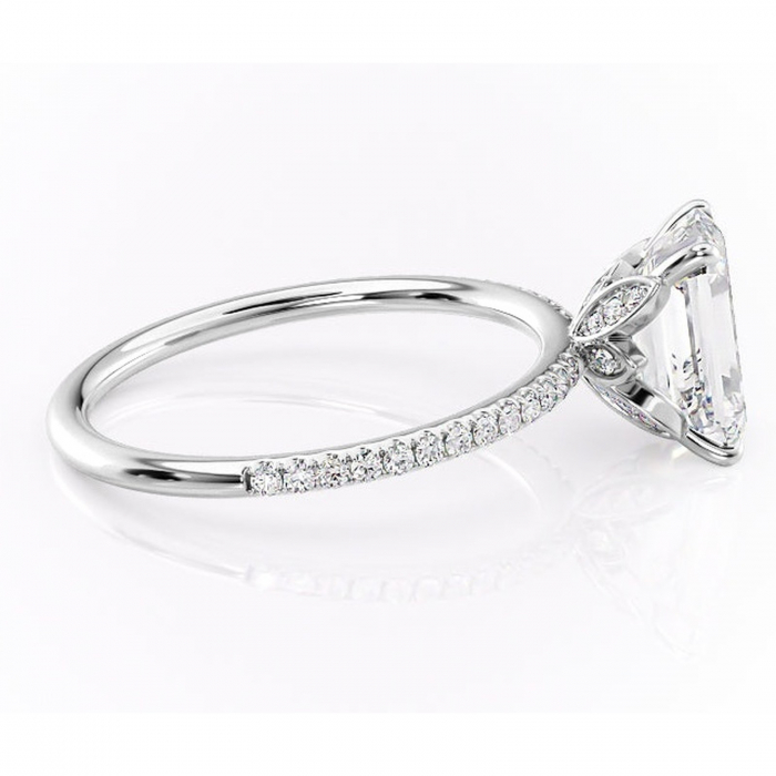 Inel de logodnă Topaz din aur Alb 14kt cu moissanite tăietură smarald – Montură pavé rafinată pentru profil înalt | Personalizează și configurează gratuit online [2]