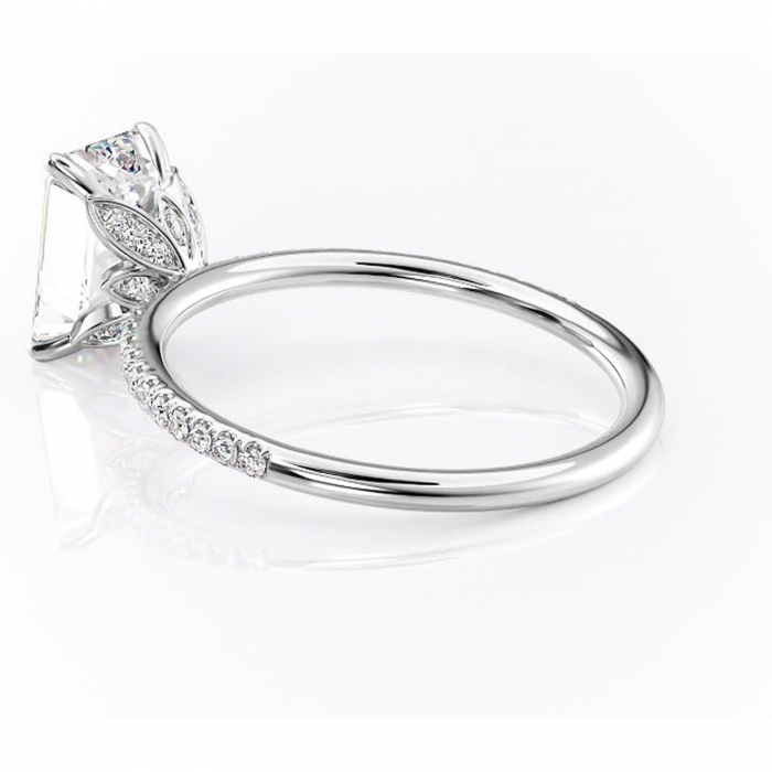 Inel de logodnă Topaz din aur Alb 14kt cu moissanite tăietură smarald – Montură pavé rafinată pentru profil înalt | Personalizează și configurează gratuit online [5]