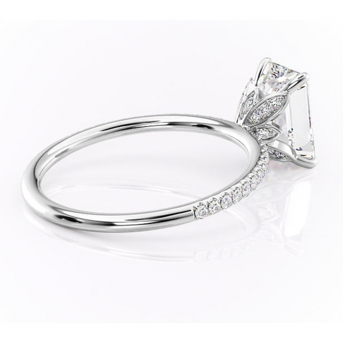 Inel de logodnă Topaz din aur Alb 14kt cu moissanite tăietură smarald – Montură pavé rafinată pentru profil înalt | Personalizează și configurează gratuit online [3]