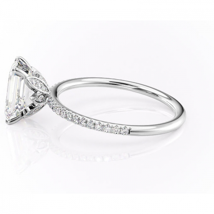 Inel de logodnă Topaz din aur Alb 14kt cu moissanite tăietură smarald – Montură pavé rafinată pentru profil înalt | Personalizează și configurează gratuit online [6]