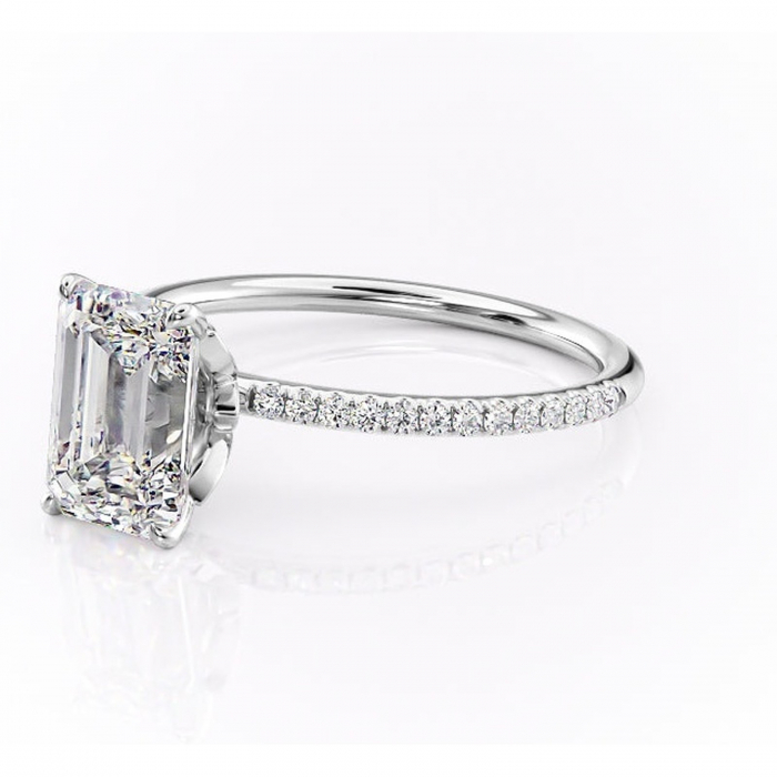 Inel de logodnă Topaz din aur Alb 14kt cu moissanite tăietură smarald – Montură pavé rafinată pentru profil înalt | Personalizează și configurează gratuit online [7]