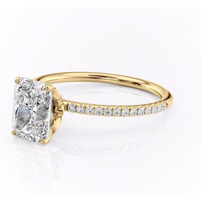 Inel de logodnă Topaz din aur Galben 14kt cu moissanite tăietură radiantă – Montură pavé rafinată pentru profil înalt | Personalizează și configurează gratuit online [7]