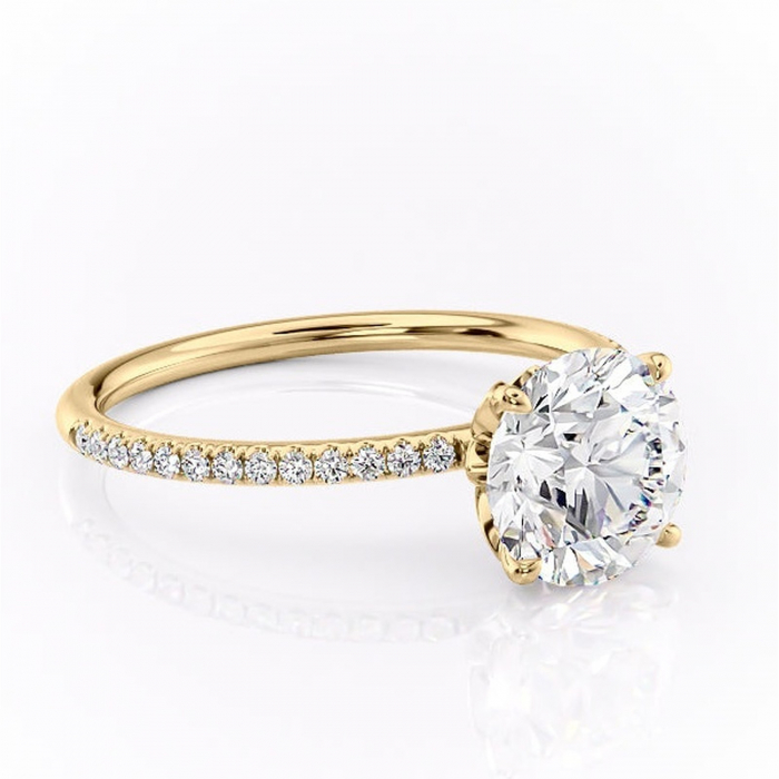 Inel de logodnă Topaz din aur Galben 14kt cu moissanite tăietură rotundă – Montură pavé rafinată pentru profil înalt | Personalizează și configurează gratuit online [1]