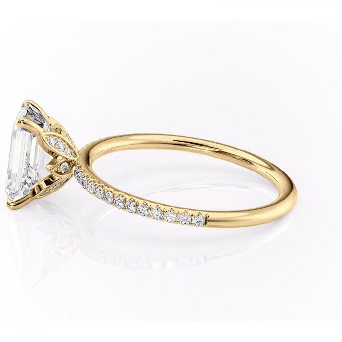 Inel de logodnă Topaz din aur Galben 14kt cu moissanite tăietură smarald – Montură pavé rafinată pentru profil înalt | Personalizează și configurează gratuit online [6]