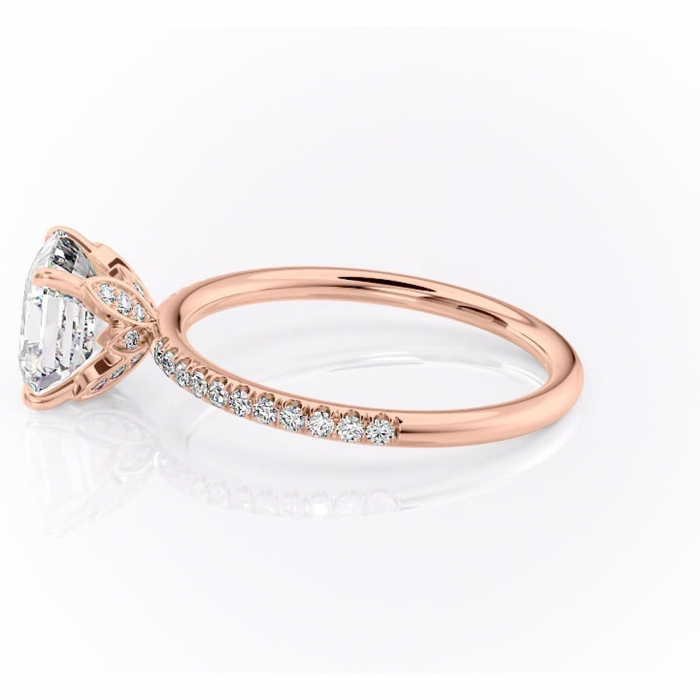 Inel de logodnă Topaz din aur Rose 18kt cu moissanite tăietură asscher – Montură pavé rafinată pentru profil înalt | Personalizează și configurează gratuit online [6]