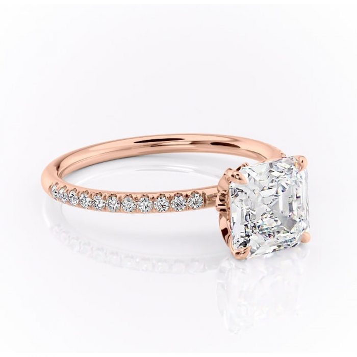 Inel de logodnă Topaz din aur Rose 18kt cu moissanite tăietură asscher – Montură pavé rafinată pentru profil înalt | Personalizează și configurează gratuit online [1]