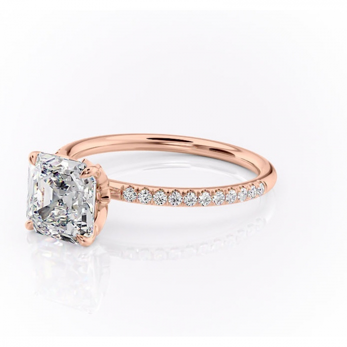 Inel de logodnă Topaz din aur Rose 18kt cu moissanite tăietură asscher – Montură pavé rafinată pentru profil înalt | Personalizează și configurează gratuit online [7]