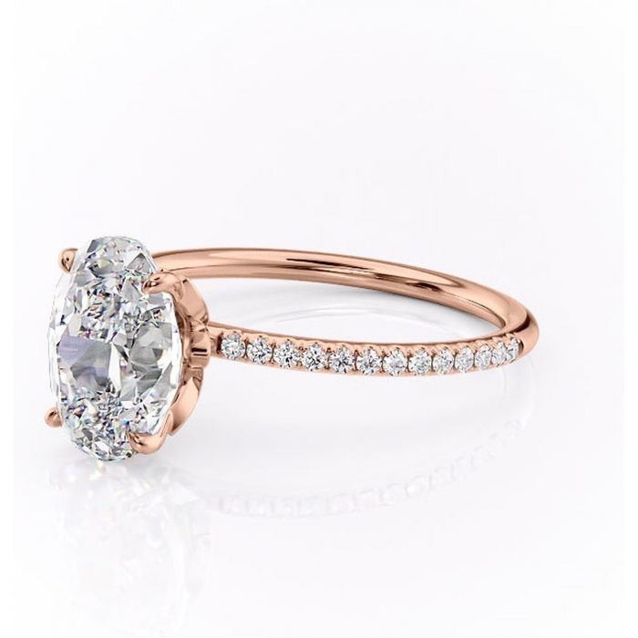 Inel de logodnă Topaz din aur Rose 14kt cu moissanite tăietură ovală – Montură pavé rafinată pentru profil înalt | Personalizează și configurează gratuit online [7]