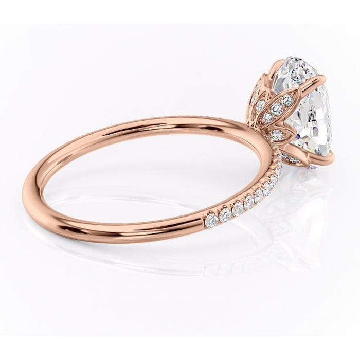 Inel de logodnă Topaz din aur Rose 14kt cu moissanite tăietură ovală – Montură pavé rafinată pentru profil înalt | Personalizează și configurează gratuit online [3]