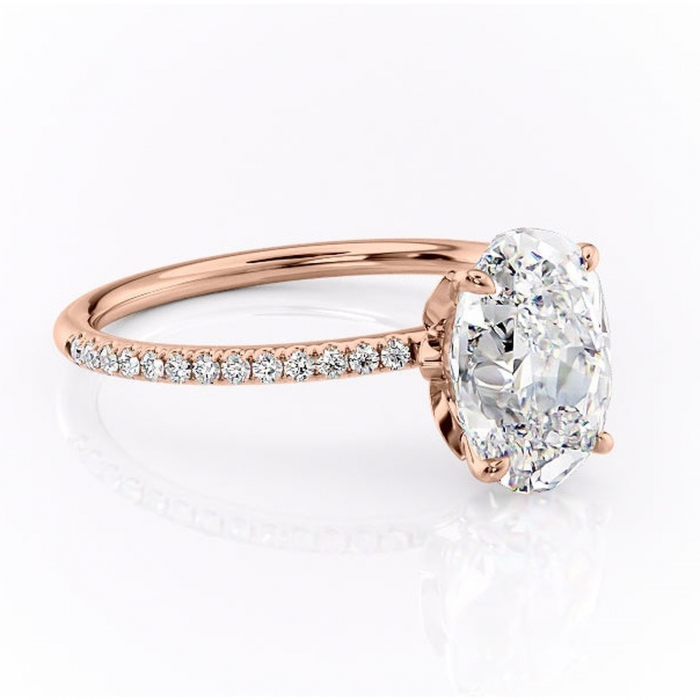 Inel de logodnă Topaz din aur Rose 14kt cu moissanite tăietură ovală – Montură pavé rafinată pentru profil înalt | Personalizează și configurează gratuit online [1]