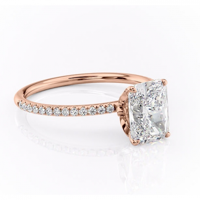 Inel de logodnă Topaz din aur Rose 18kt cu moissanite tăietură radiantă – Montură pavé rafinată pentru profil înalt | Personalizează și configurează gratuit online [1]